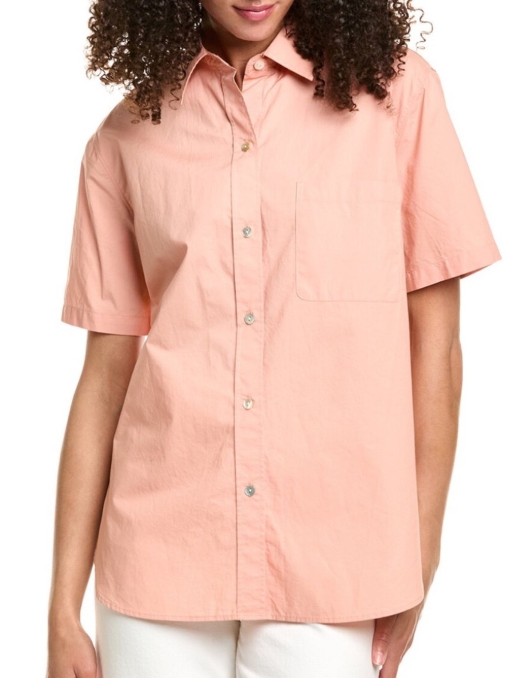 Vince $245 Short Sleeve Cotton Poplin Button-Up Shirt